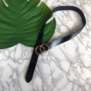 New! Black Leather and Gold Double Ring Belt